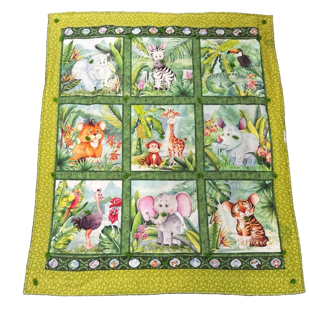 Handmade Jungle Animal Quilt - Multi Colored For Baby Crib Lap Quilt Or Wall Art